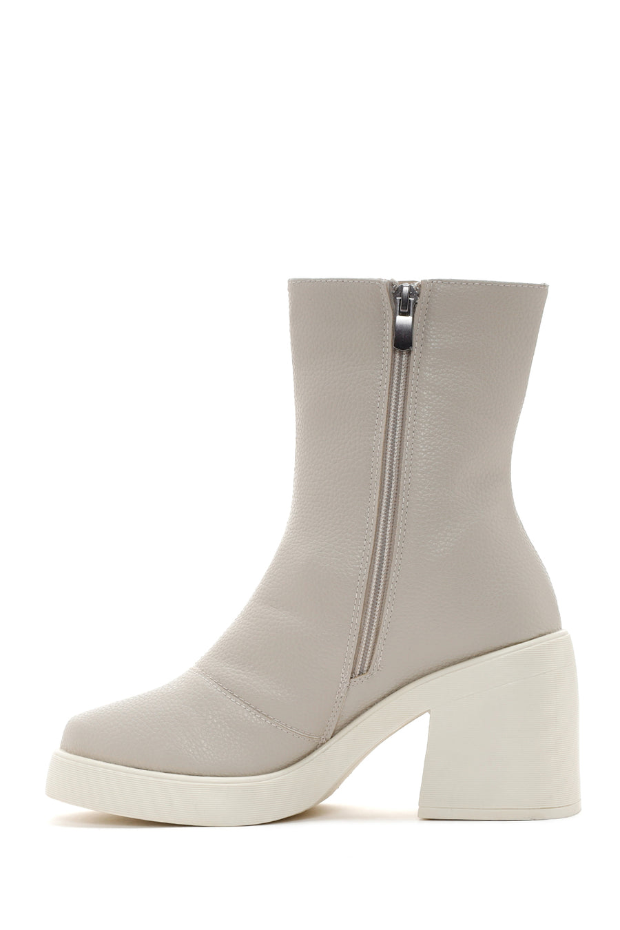 Women's Beige Zippered Heeled Casual Boots