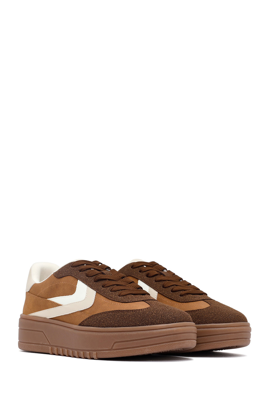 Women's Camel Lace-Up Thick-Soled Sneaker