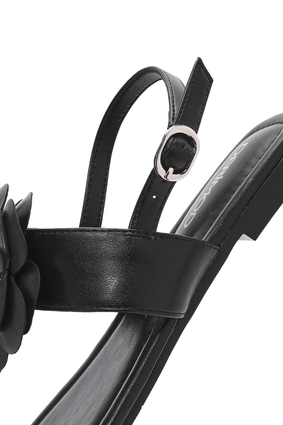 Women's Black Flower Detailed Flip Flop Sandals