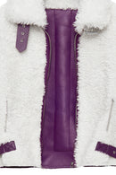 Meribel Women's Multicolored Purple Stripe Detail Teddy Coat | Derimod