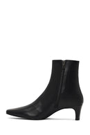 Woman Black Zip Closure Thick-Heeled Leather Boots | Derimod