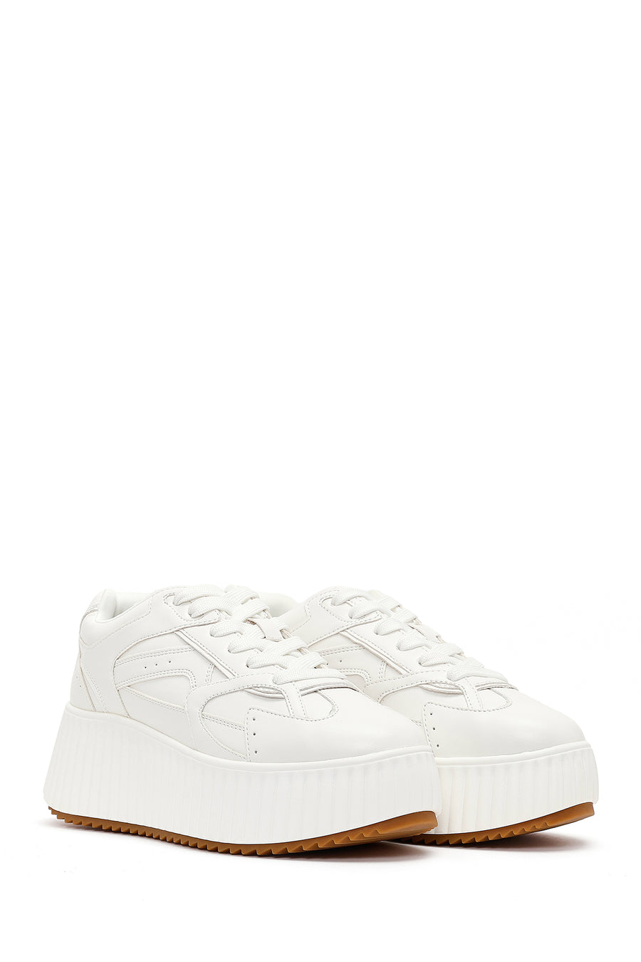 Woman White Thick-Soled Lace-Up Sneakers