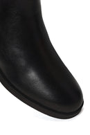 Woman Black Zip Closure Short Thick-heeled Leather Boots | Derimod