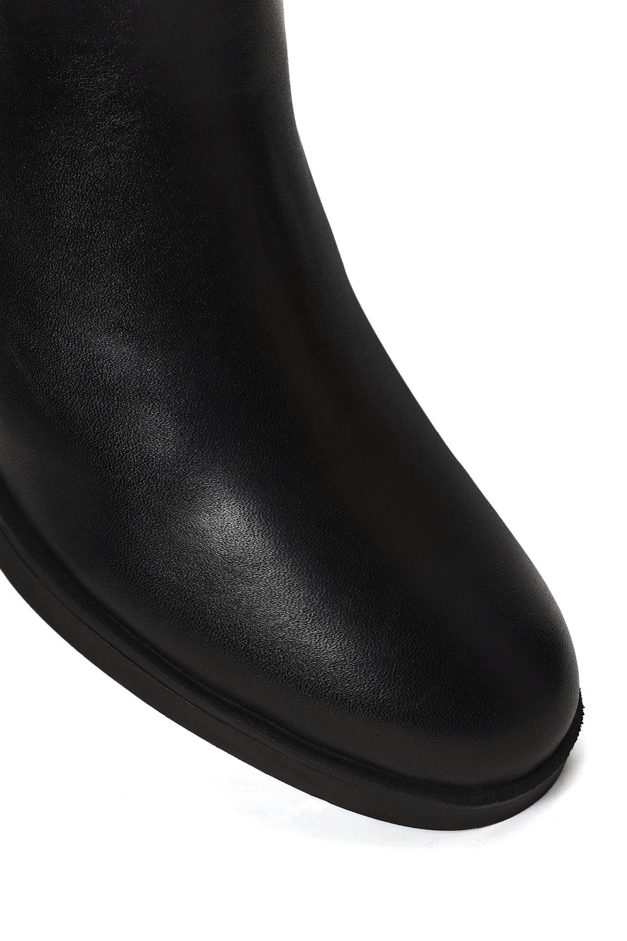 Woman Black Zip Closure Short Thick-heeled Leather Boots