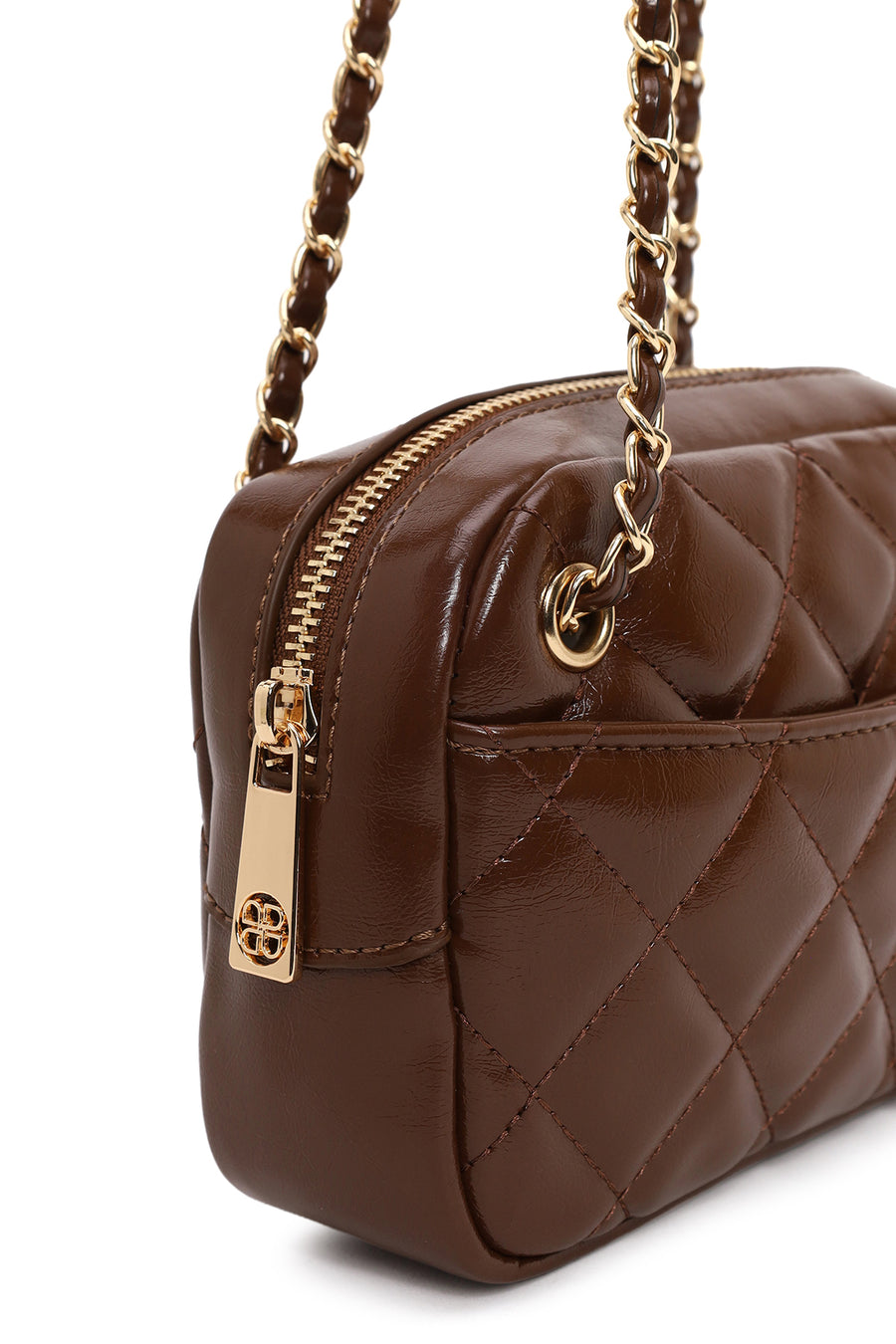 Woman Brown Quilted Crossbody Bag