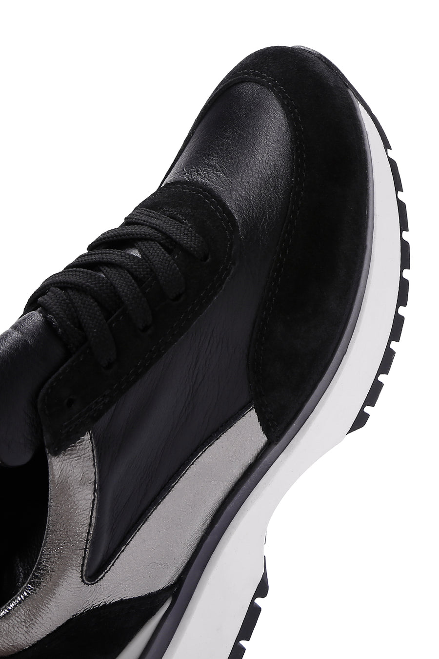 Women's Black Leather Suede Detailed Sneaker