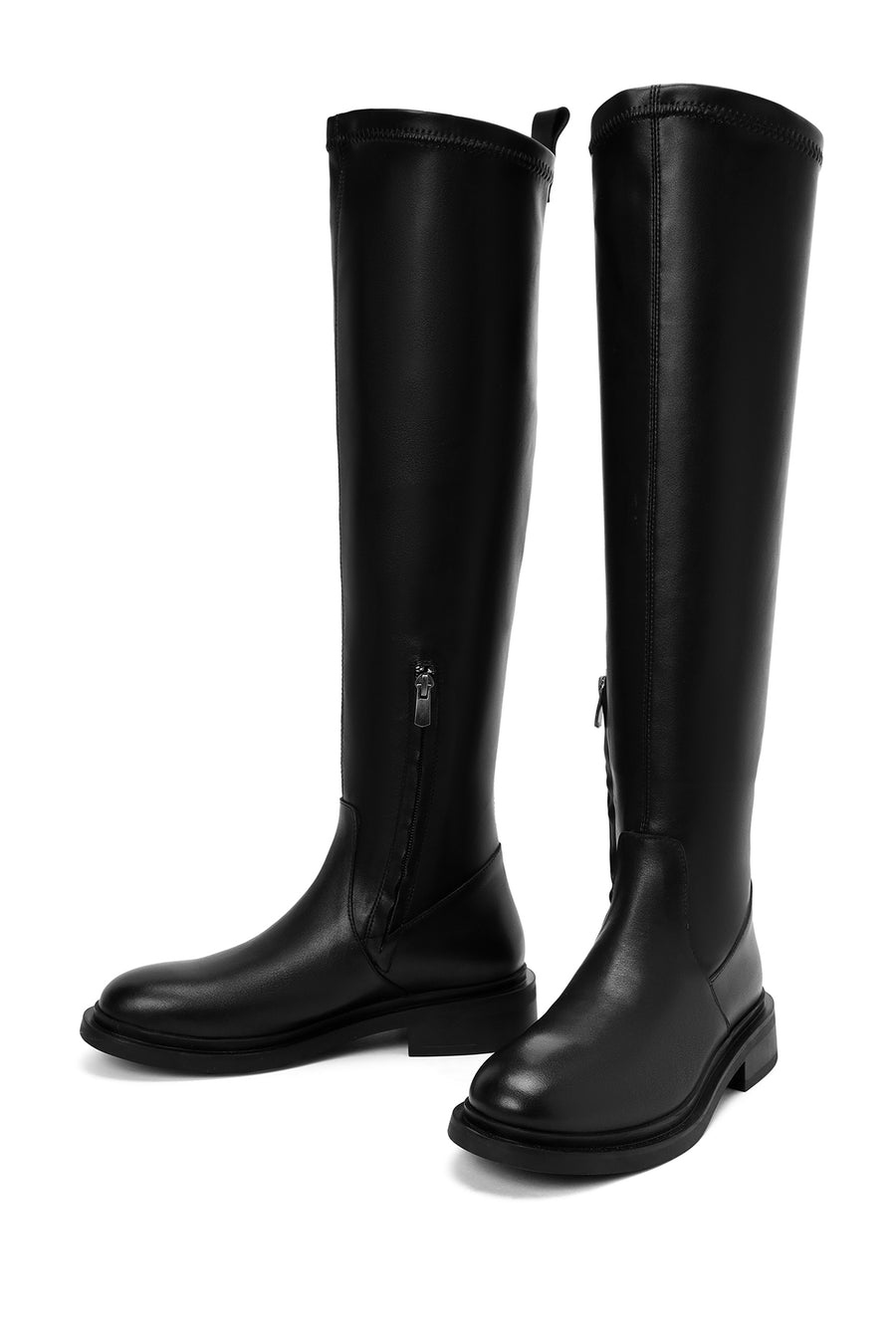 Women's Black Zippered Leather Boots