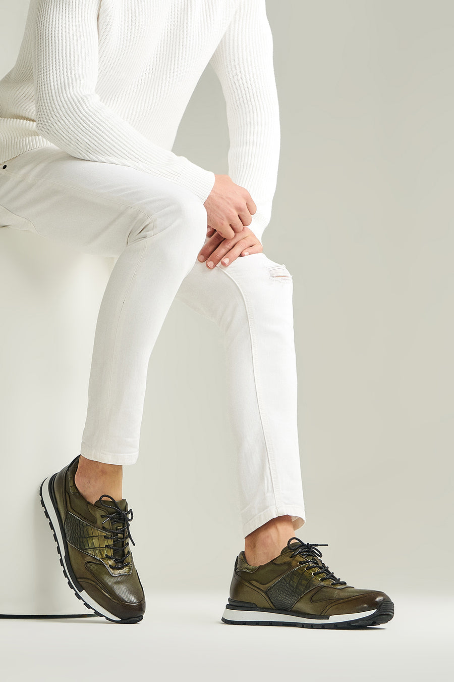 Kroko Desenli Erkek Deri Sneaker