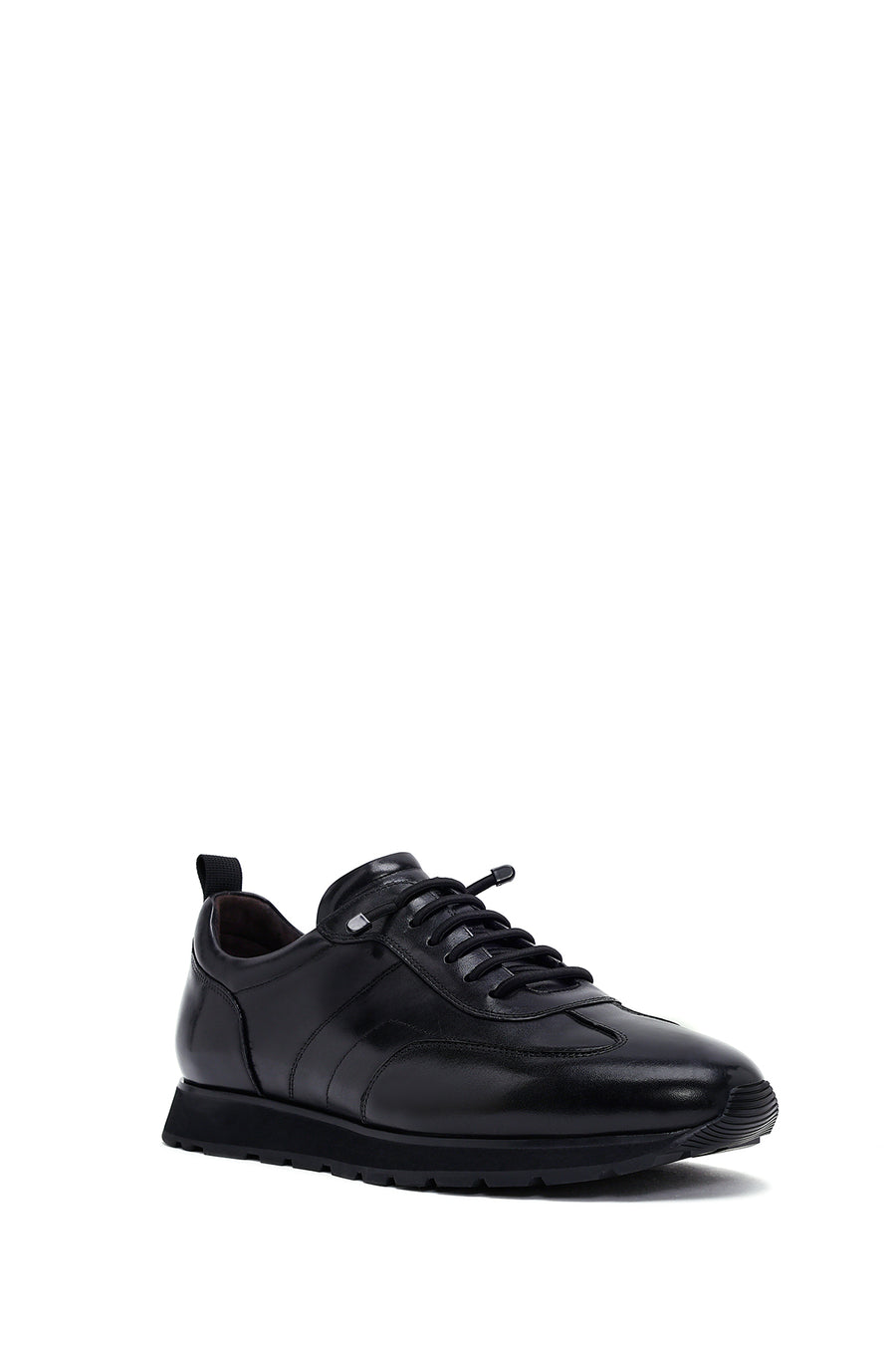 Men's Black Lace-Up Leather Casual Sneakers