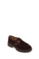 Woman Brown Buckled Thick-Soled Suede Masculine Shoes | Derimod