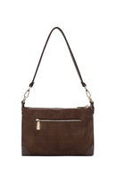 Woman Brown Printed Long-Strap Suede Shoulder Bag | Derimod