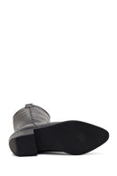 Women's Black Low-Heeled Leather Cowboy Boots | Derimod