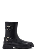 Woman Black Zippered Leather Boat | Derimod