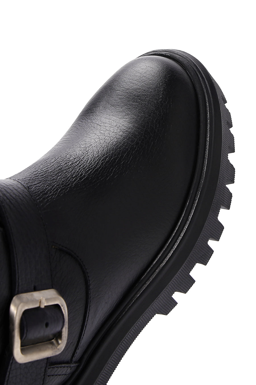 Women's Black Leather Buckle Boots