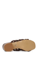 Women's Brown Knitted Short Chunky Heeled Slippers | Derimod