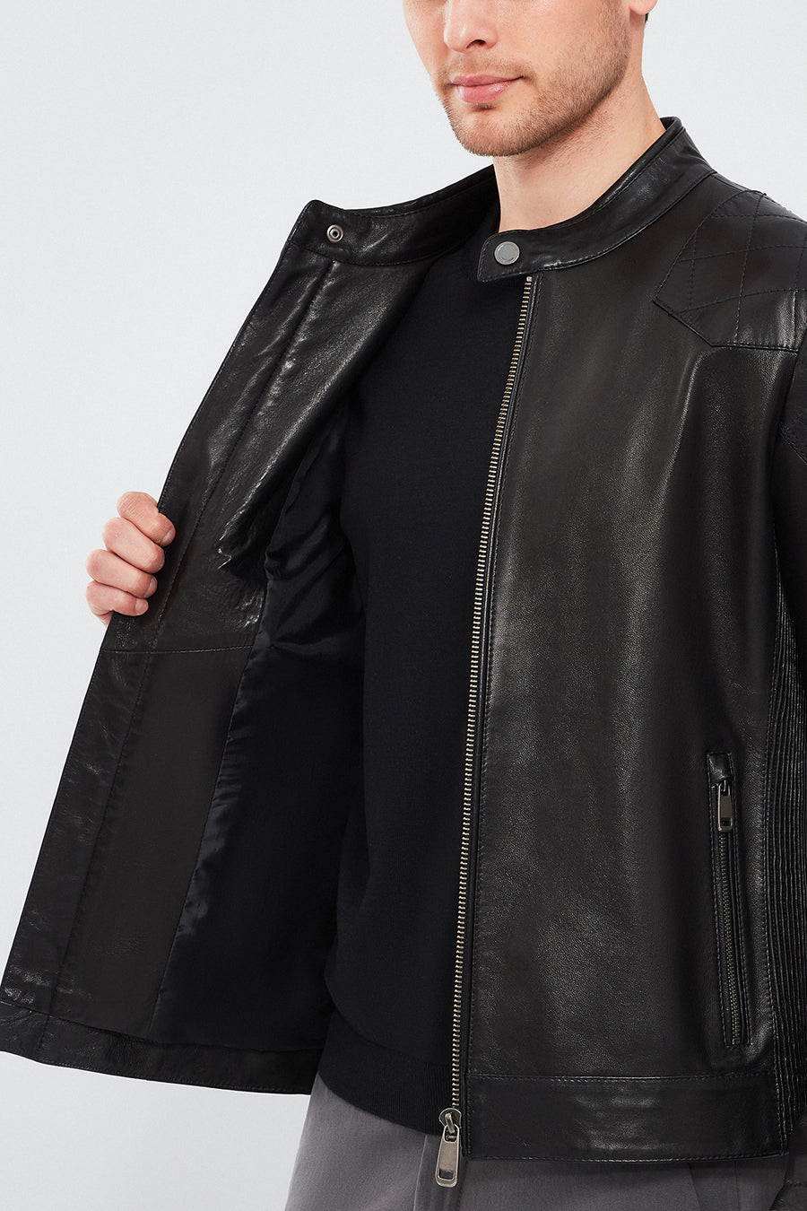 Jackson Men's Black Slim-Fit Sports Leather Coat