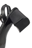 Woman Black Ankle-Buckle Chunky-Heel Leather Sandal | Derimod