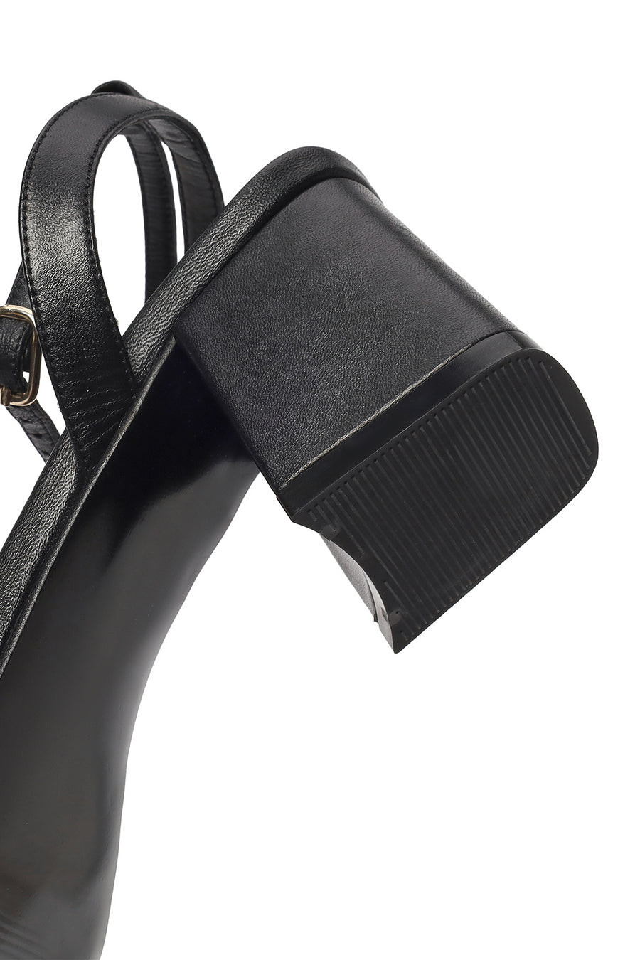Woman Black Ankle-Buckle Chunky-Heel Leather Sandal