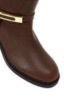 Women's Brown Buckled Leather Boot | Derimod