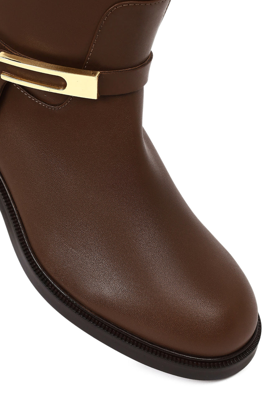 Women's Brown Buckled Leather Boot