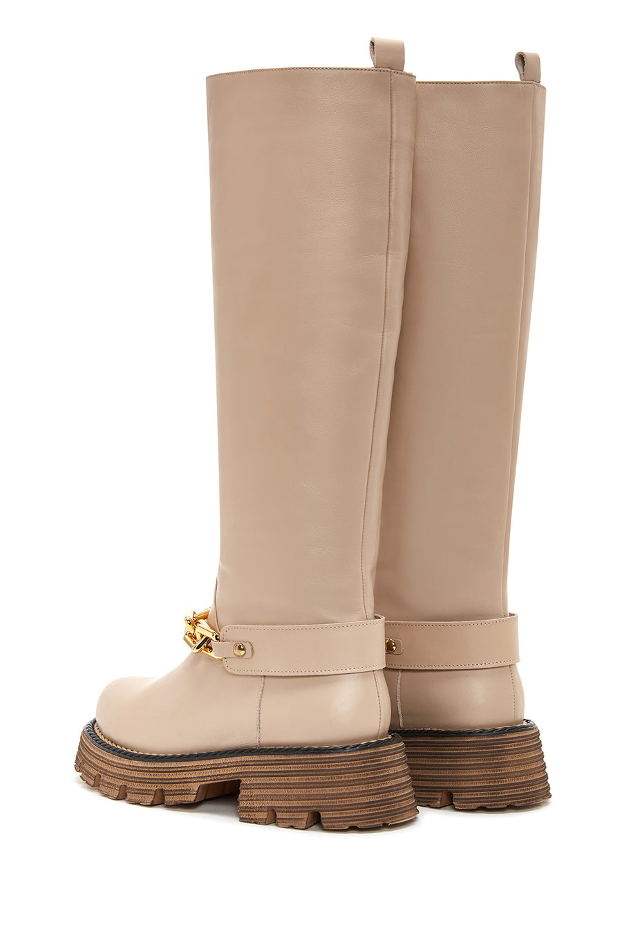 Women's Beige Chain Detailed Leather Boots