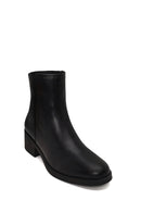 Woman Black Zip Closure Short Thick-heeled Leather Boots | Derimod