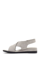 Women's Grey Ankle Strap Thick Sole Suede Leather Sandals | Derimod