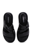 Women's Black Leather Comfort Slippers | Derimod