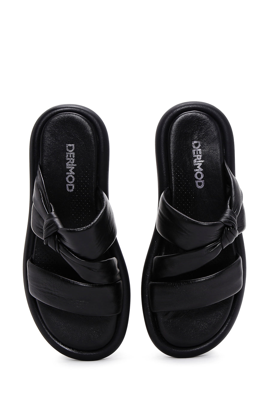 Women's Black Leather Comfort Slippers