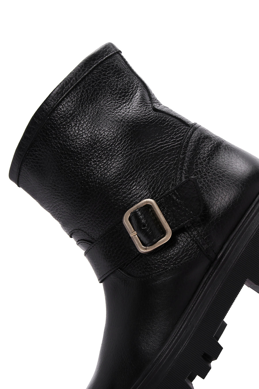 Women's Black Leather Buckle Boots