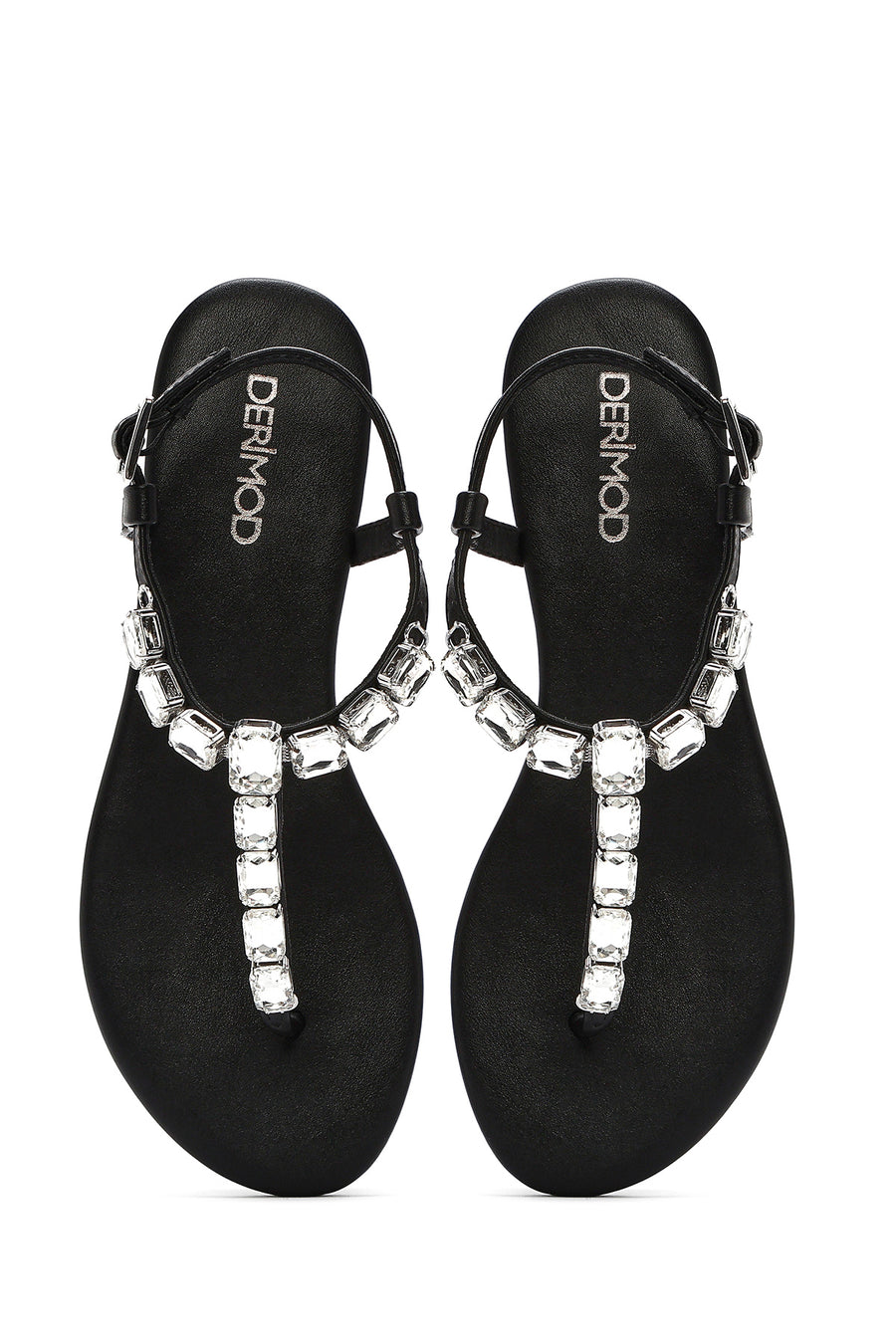 Women's Black Stone Toe-Post Sandals