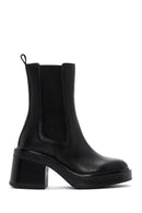 Women's Black Leather Heeled Chelsea Boots | Derimod