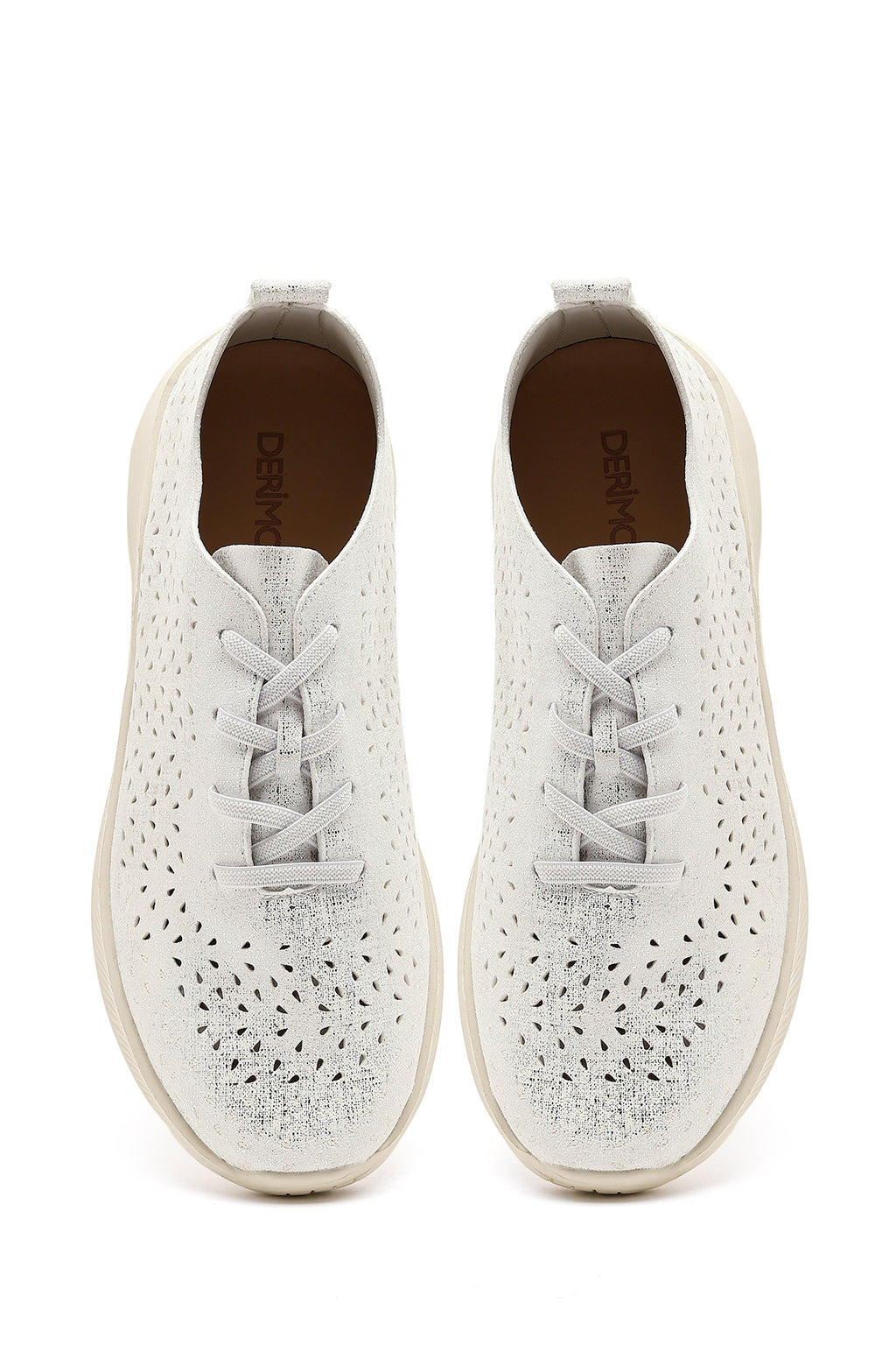 Kadın Beyaz Bağcıklı Kalın Tabanlı Desenli Kumaş Comfort Sneaker