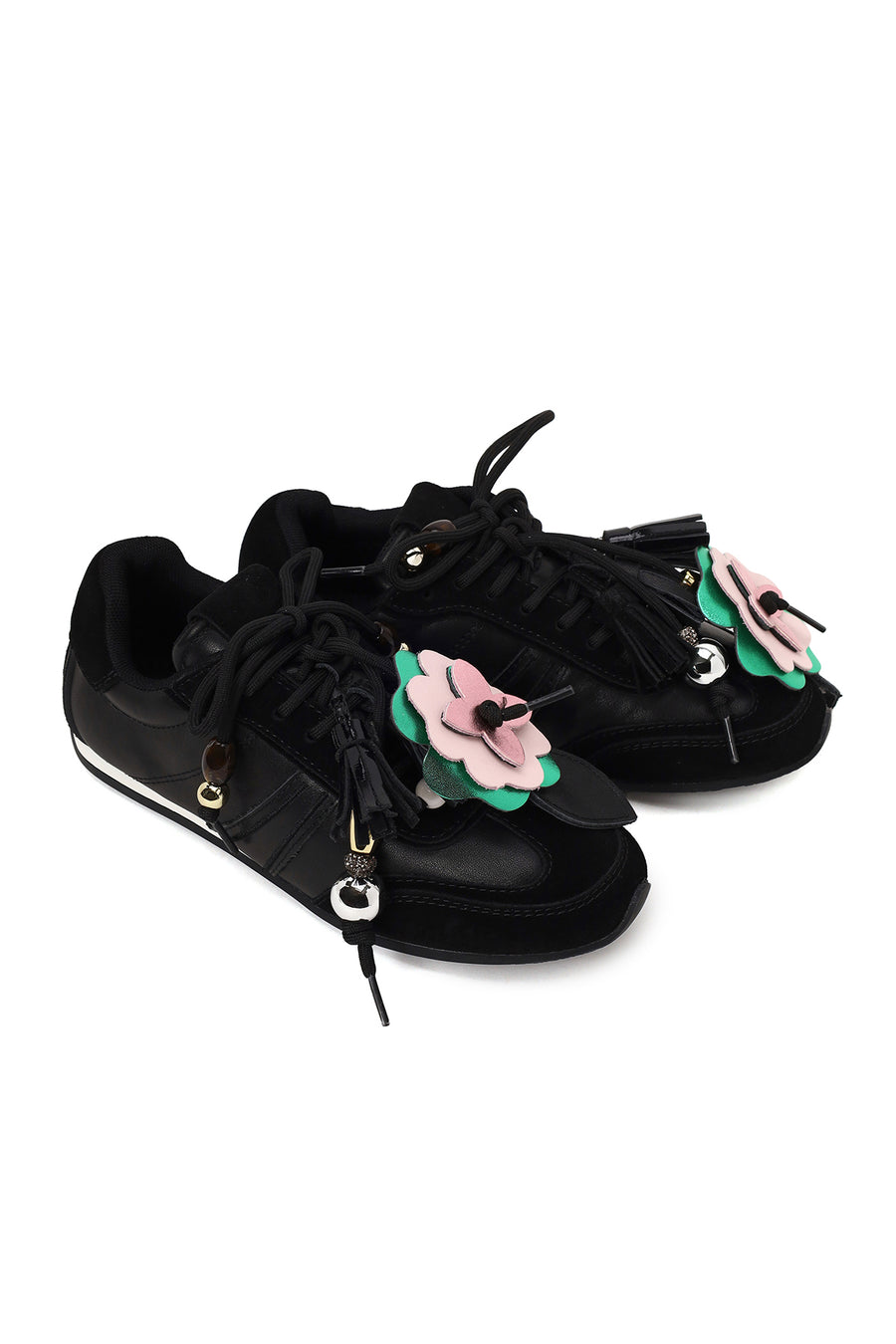Kadın Siyah Bağcıklı Charmlı Leopar Deri Sneaker