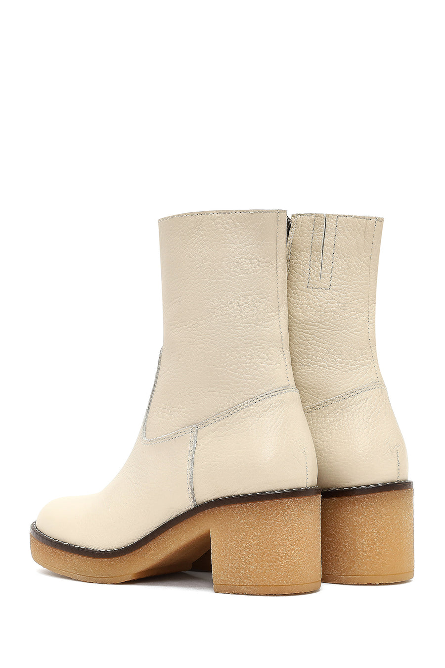 Woman Cream Zippered Low Heel Leather Boat