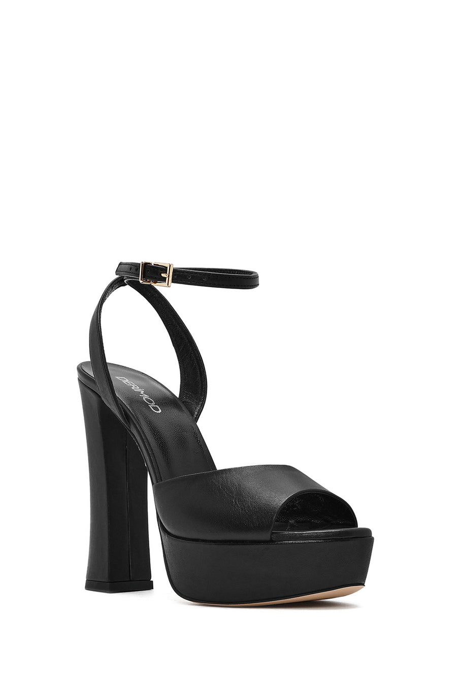 Women's Black Ankle Buckle Platform High Thick Heel Leather Sandals