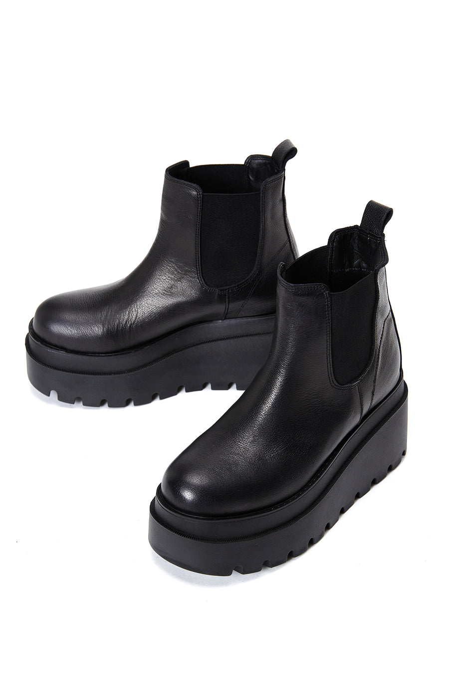 Women's Black Leather Thick Soled Chelsea Boots