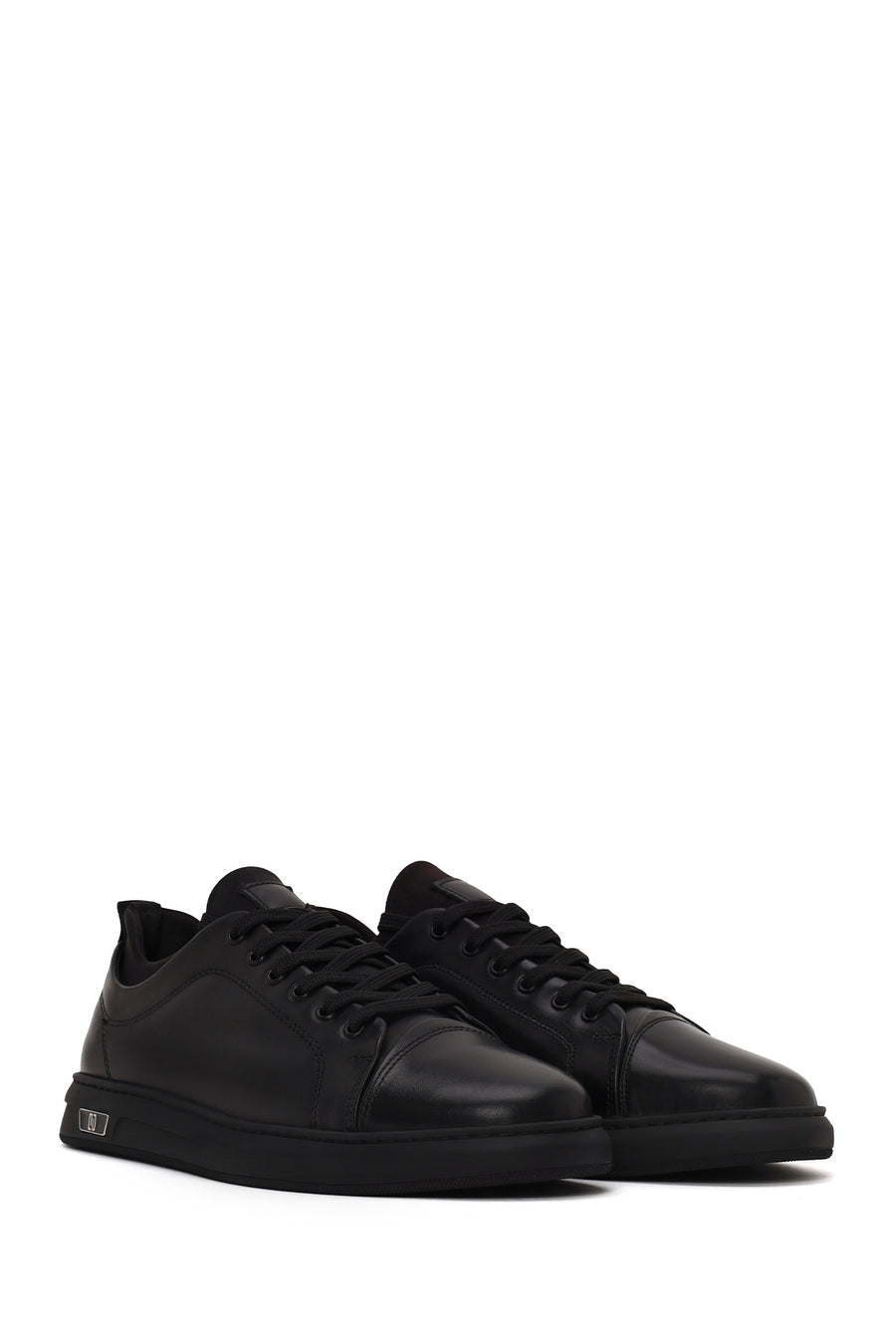 Erkek Siyah Bağcıklı Deri Sneaker