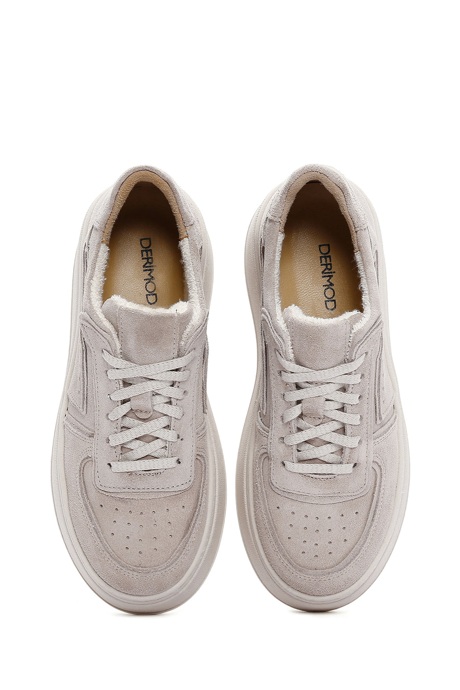 Women's Beige Thick Soled Nubuck Leather Sneaker