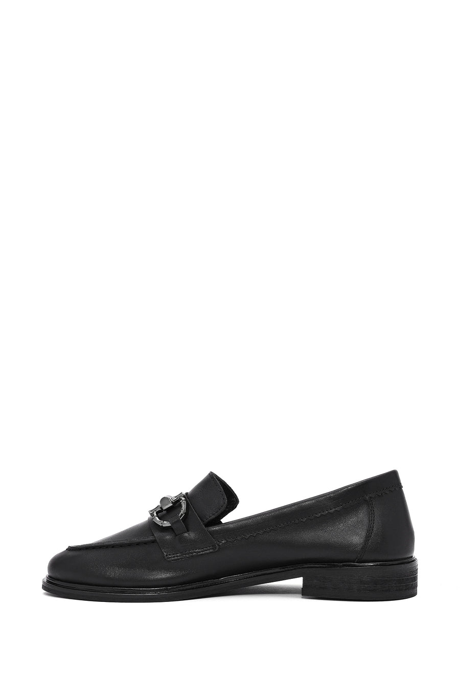 Kadın Siyah Tokalı Deri Maskülen Loafer