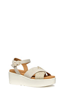 Geox Women Beige D Xand 2.2SA - Suede Ankle Buckle Wedge Heel Leather Sandals | Derimod