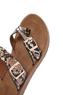Women's Brown Double Buckled Patterned Slippers | Derimod