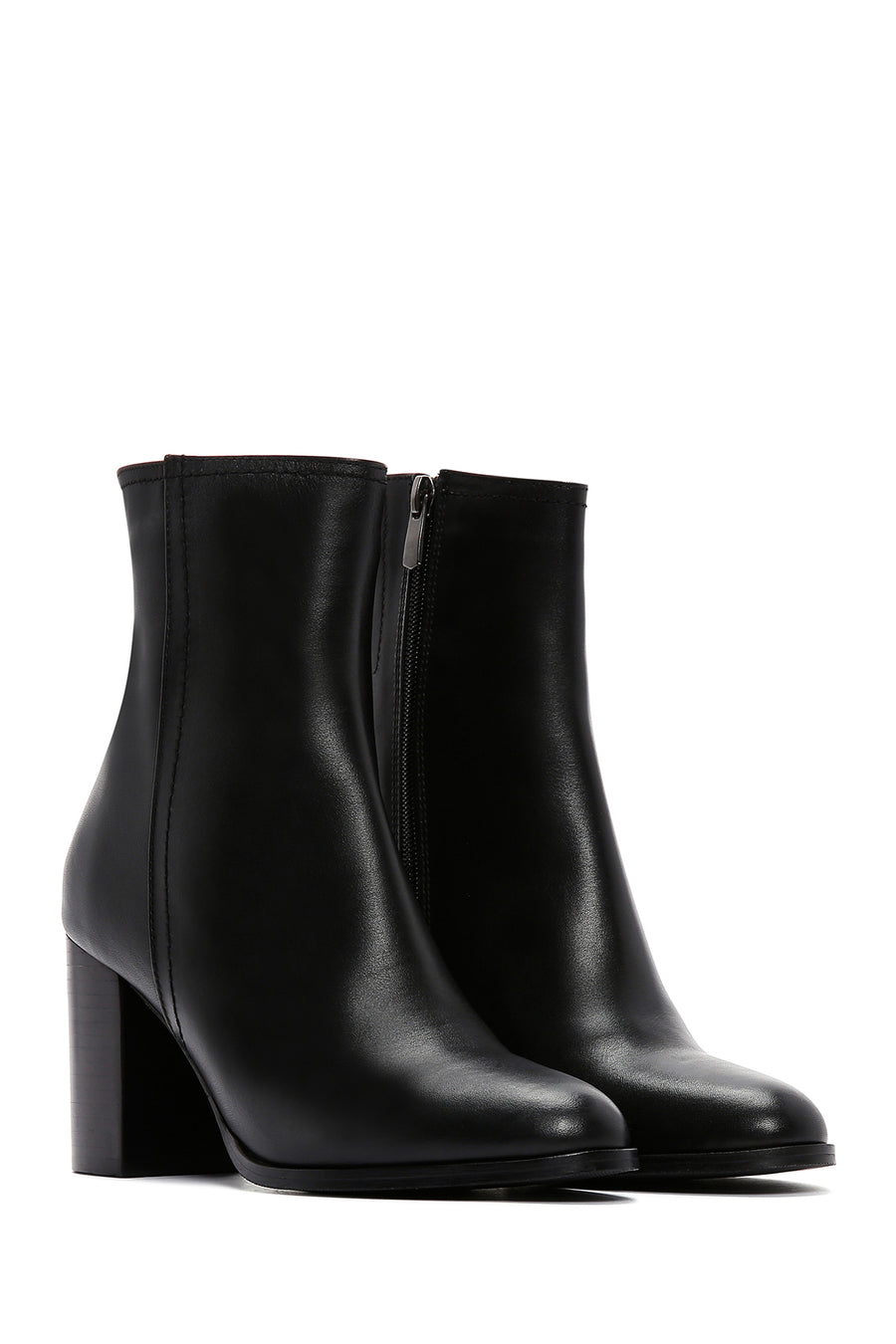 Women's Black Thick High Heel Leather Boots