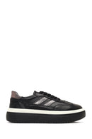 Women's Black Lace-Up Thick-Soled Leather Sneaker | Derimod