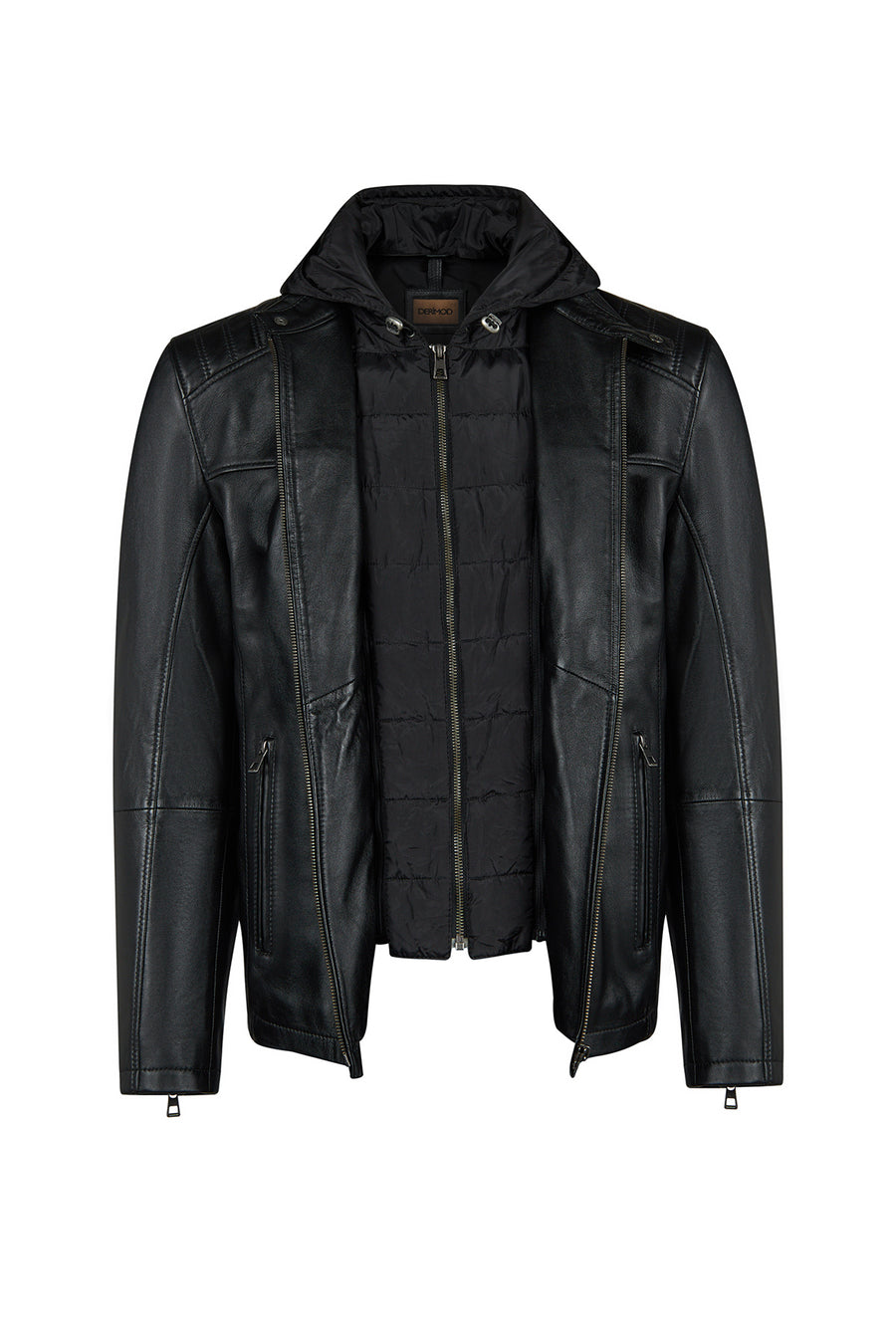 Romeo Male Black Hooded Leather Coats