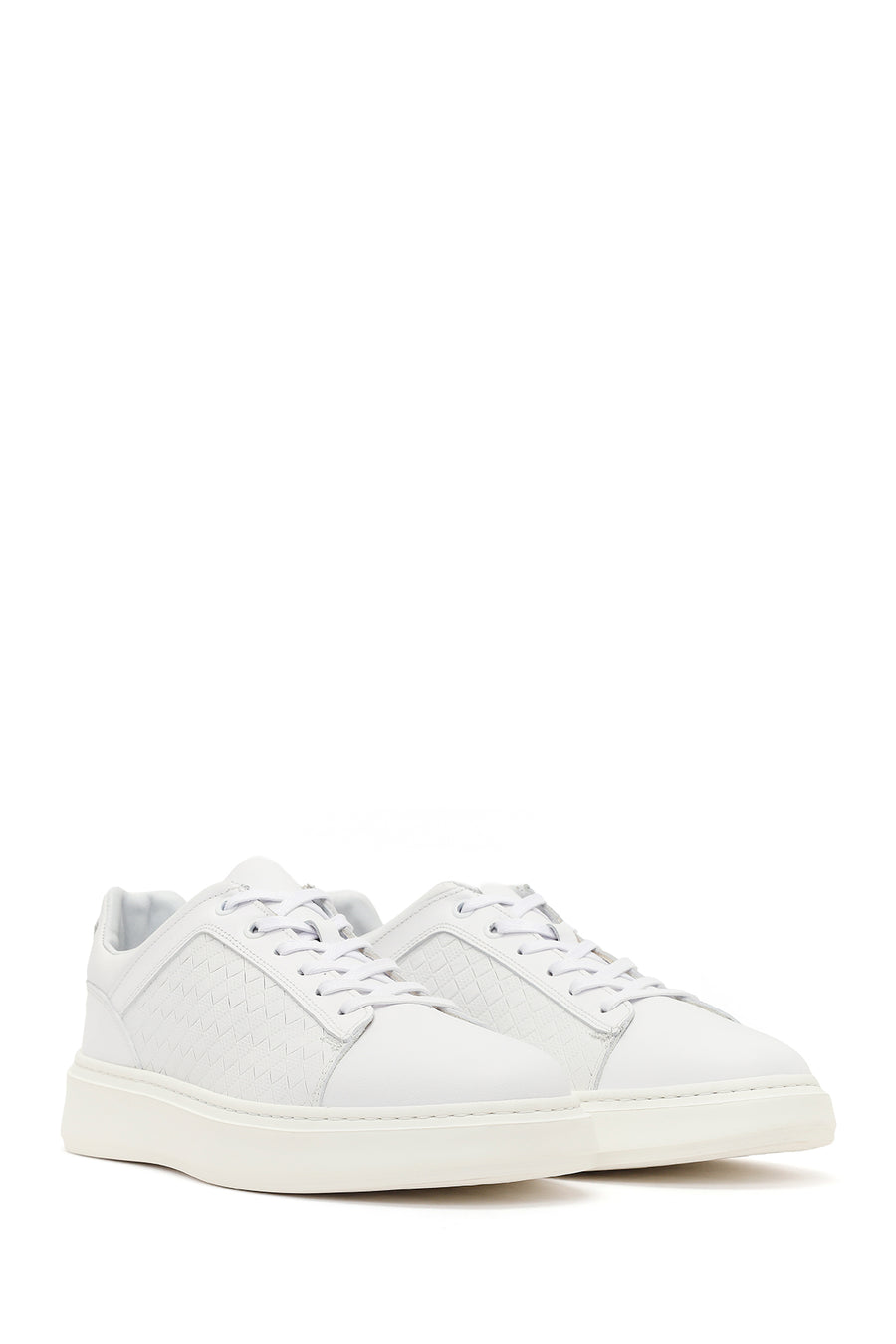 Erkek Beyaz Bağcıklı Deri Sneaker