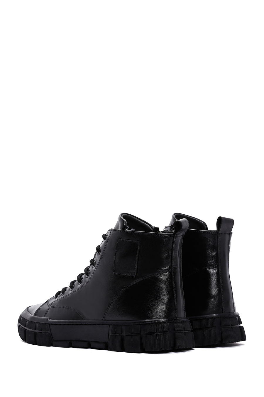 Men's Black Lace-Up Zippered Leather Boots