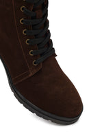 Women's Brown Zippered Thick Heeled Suede Leather Boot | Derimod