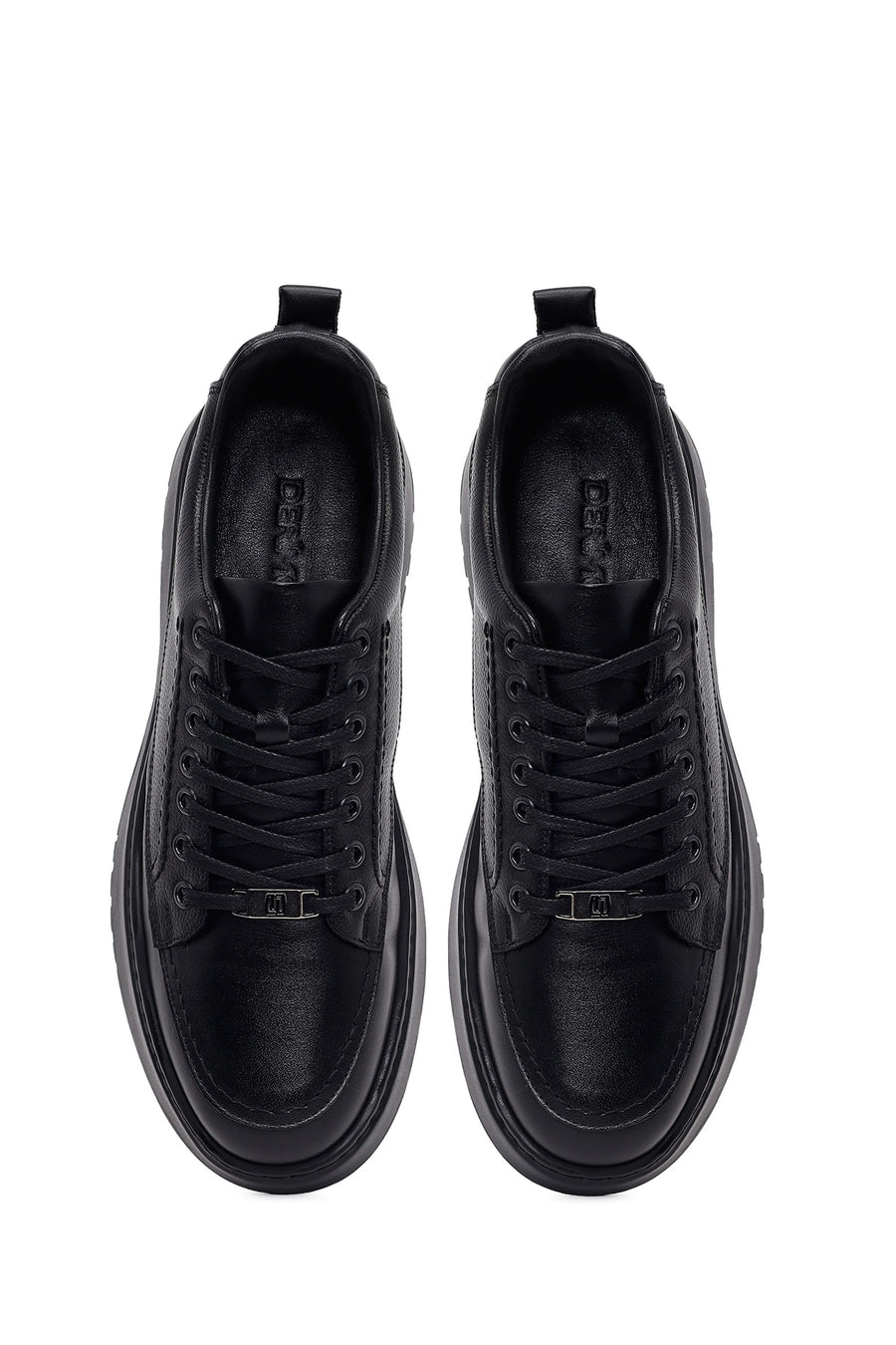 Male Black Lace-Up Thick-Soled Leather Sneaker