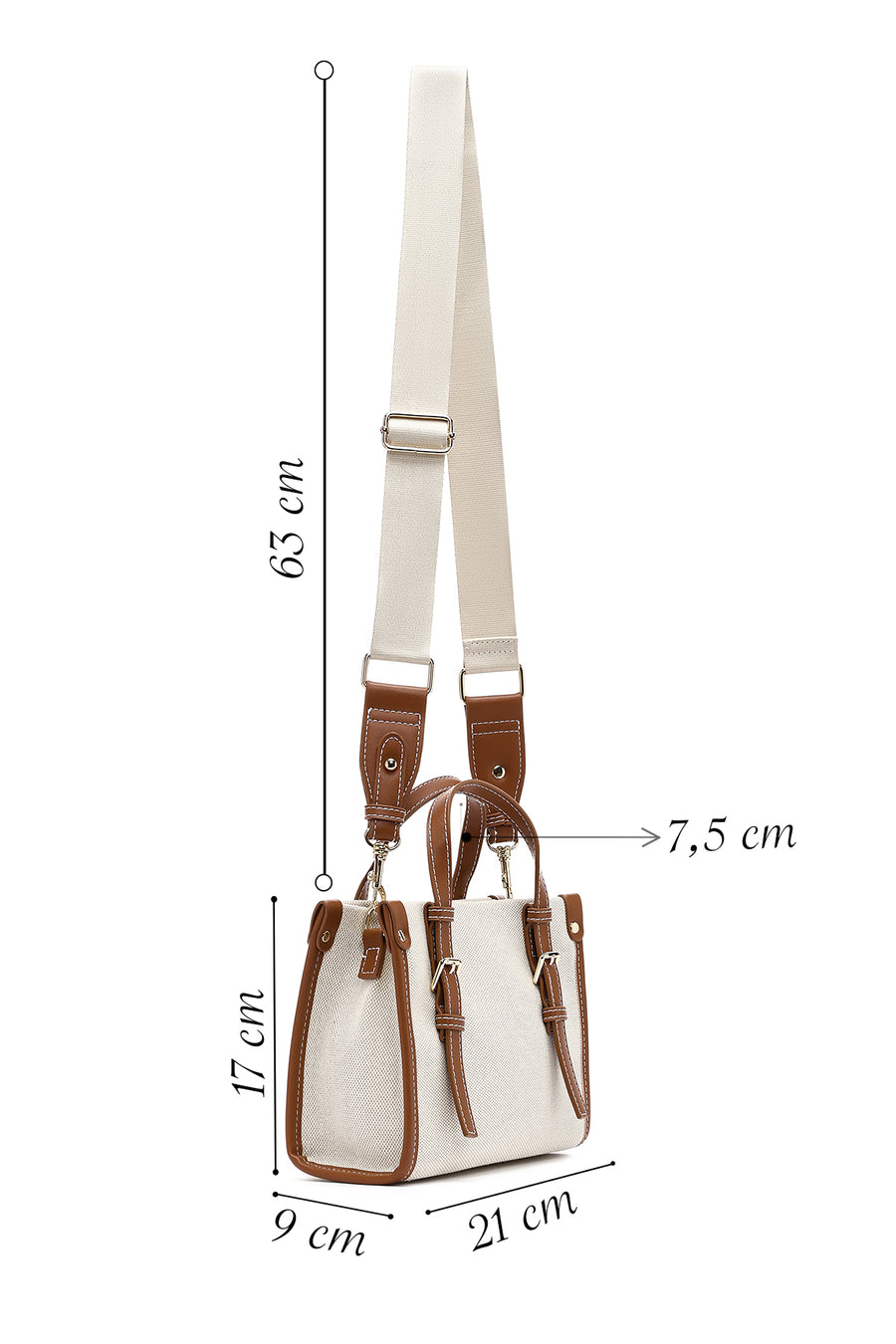 Women's Beige Long Strap Fabric Crossbody Bag